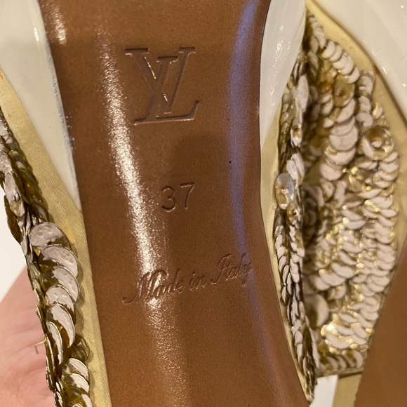 Louis Vuitton patent leather sequin heels pumps slingback white gold 37 - Picture 10 of 11